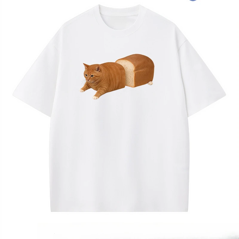 

Fun Funny Bread Cat Print Fashion Casual Men's and Women's Same Loose T-Shirt Printed Large Size Short Sleeve Top