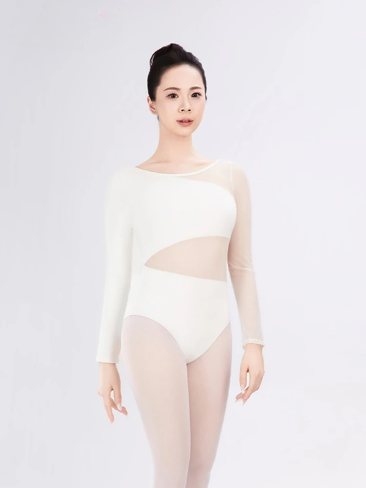 راقصة الباليه الرقص شبكة نيسيي ثياب الباليه بأكمام طويلة للنساء ملابس الجمباز البدلة