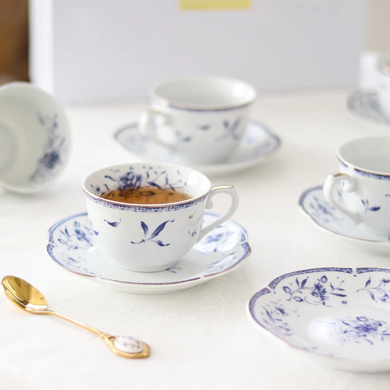 Ceramic cup and saucer set, delicate afternoon tea, coffee cup, saucer, flower tea cup