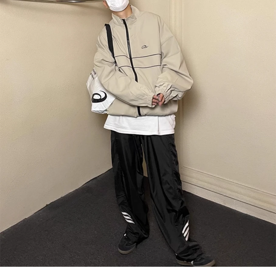 2024 new loose 100 straight leg tracksuit men's fall fashion brand Hong Kong style retro casual cargo pants