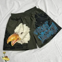 Pantalones cortos informales con estampado de cabeza de águila para hombre, chándal con logotipo bordado, Hip Hop, Verano