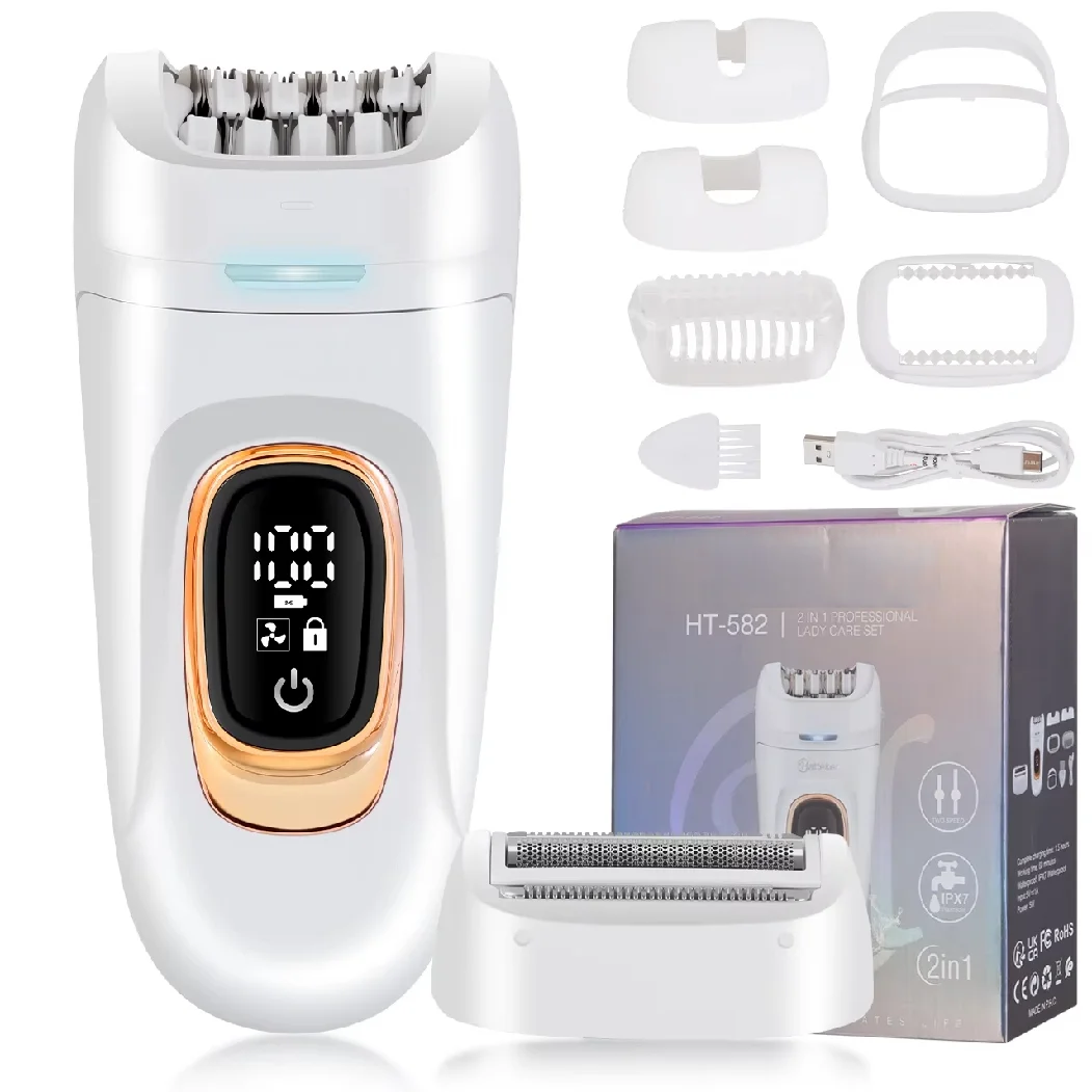 2-in-1 Epilator Hair Remover Leg Body Portable Lady Shaver Hair Removal Tool Underarms Facial Clipper for Women IPX7