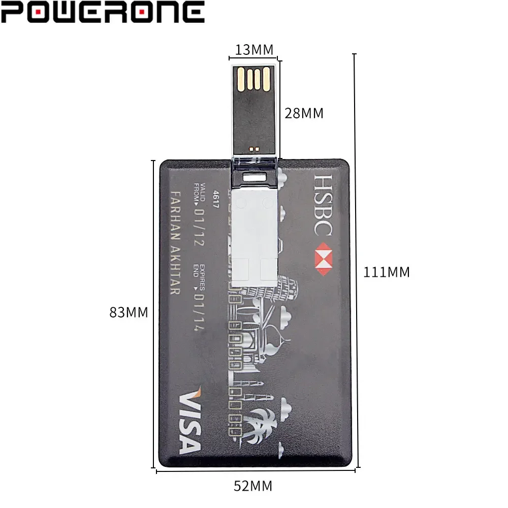 POWERONE Waterproof USB Flash Drives 64GB Super Slim Credit Card Pen Drive 32GB Bank Card Model Memory Stick 16GB Pendrives 8GB