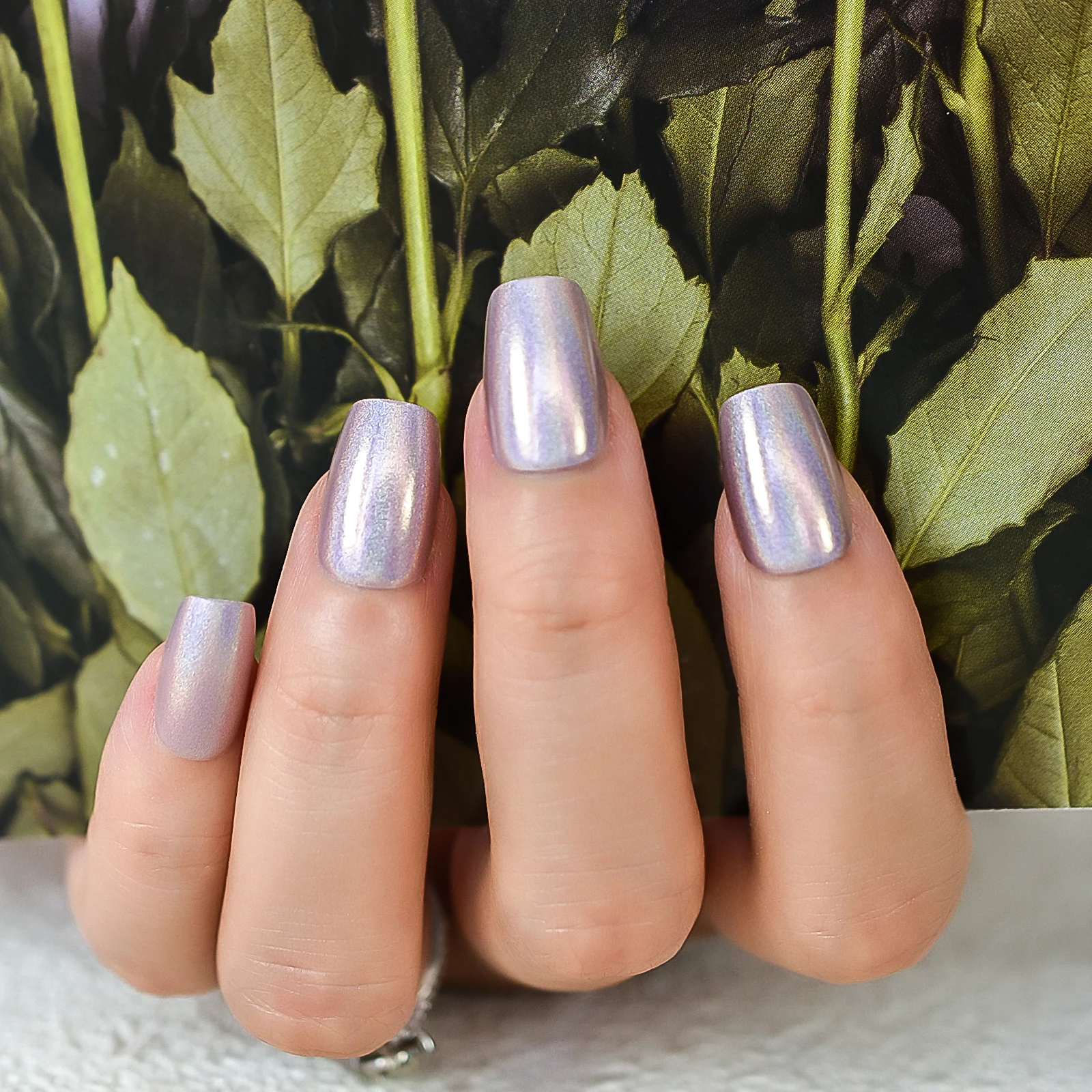 Press on Nails Square Cateyes Artificial Fake Nails Glitter for Women Girls