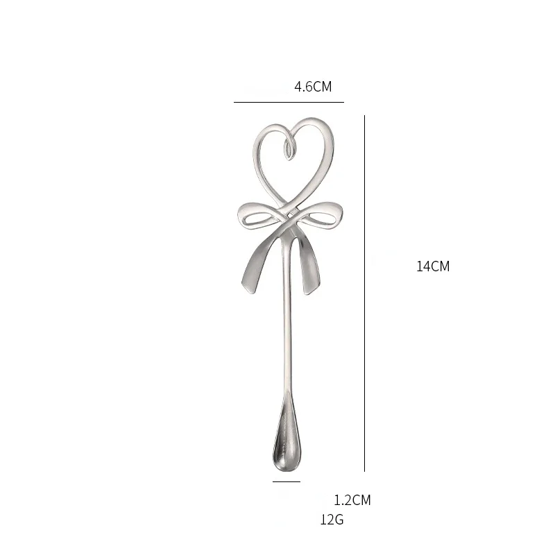 Exquisite 3D Bow Knot Heart Shaped Mini Coffee Spoon Tea Dessert Hanging  Gold Silver  Stainless Steel Flatware