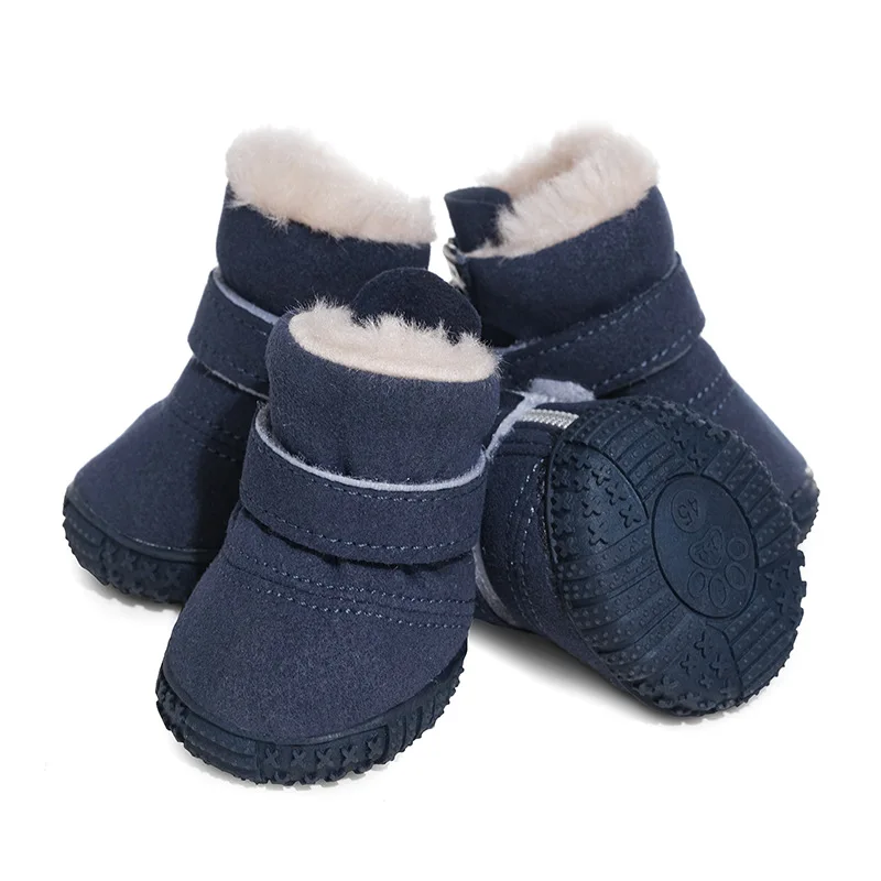 Winter Dog Booties for Small Dogs Waterproof Sude Sherpa Thicken Warm Boots for Dogs Anti-Slip Tendon Sole Puppy Shoes Durable