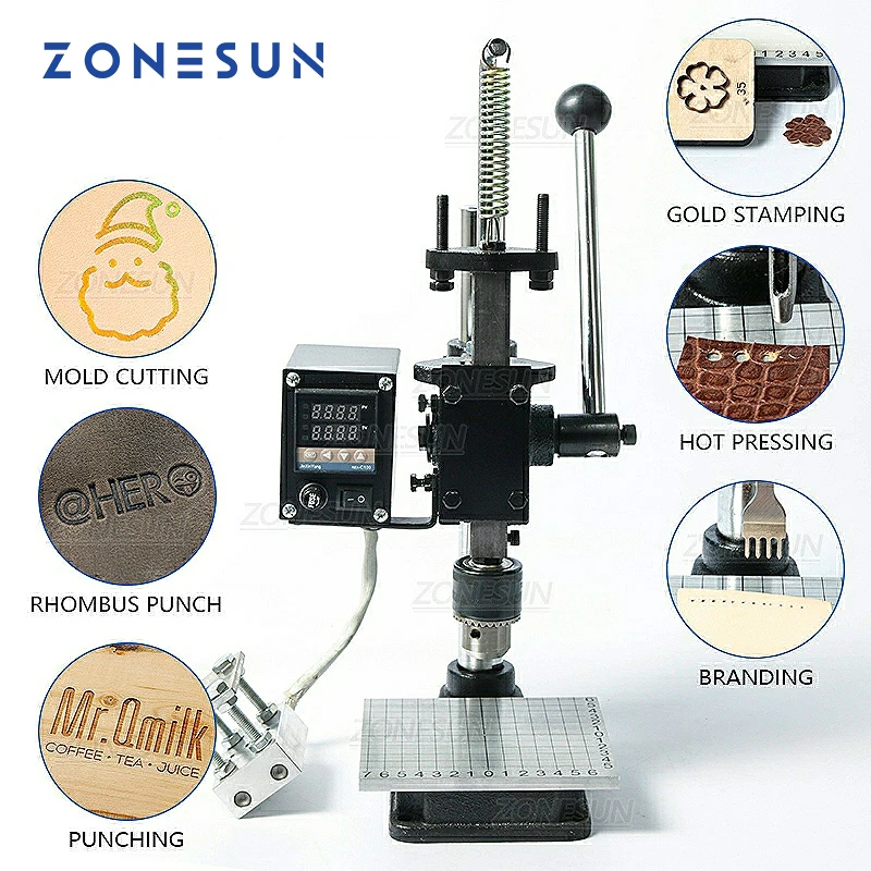 

ZONESUN Multifunction Hot Foil Stamping Machine Leather Punch Bronzing Pressing Mark Machine with Foil Paper Holder ZS-HT160B