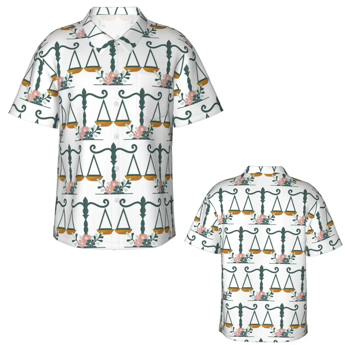 Gold Scales Of Justice Law Logo Lawyer Legal Party Hawaiian Shirts Men Short Sleeve Shirt for Summer Beach Men's Lapel Tops