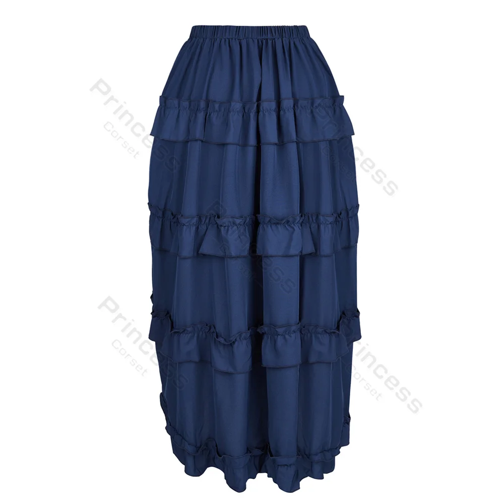 Steampunk Rok Plus Size Pirate Kostuum Trekkoord Jurk Vrouwen Hoge Lage Rok Maxi Onregelmatige Rok Harajuku Bruin Blauw Geel