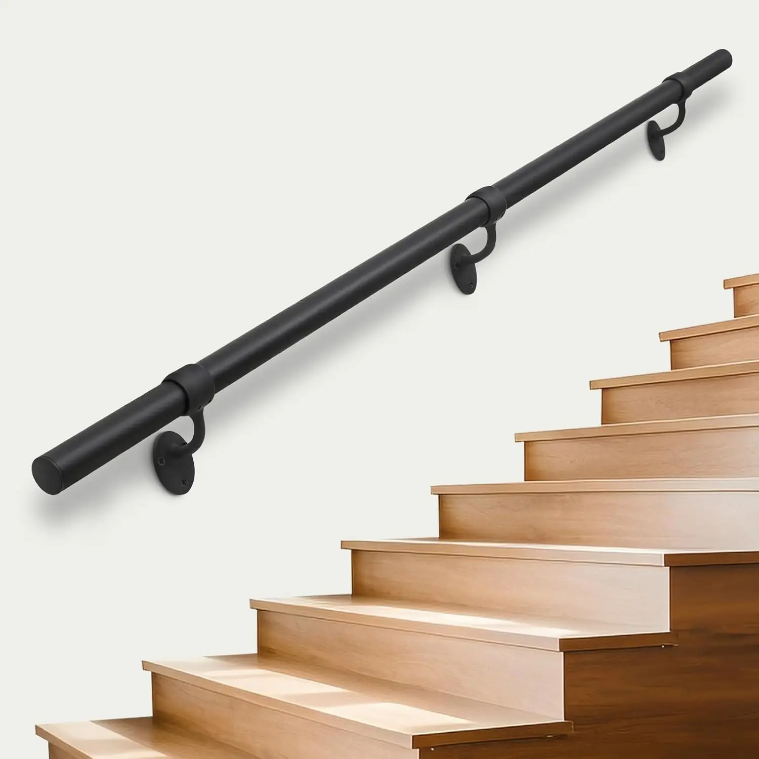 

Indoor Stair Railing, 1.5" Aluminum Pipe Handrail for Steps, Wall Mounted Black Industrial Design, 8ft Length