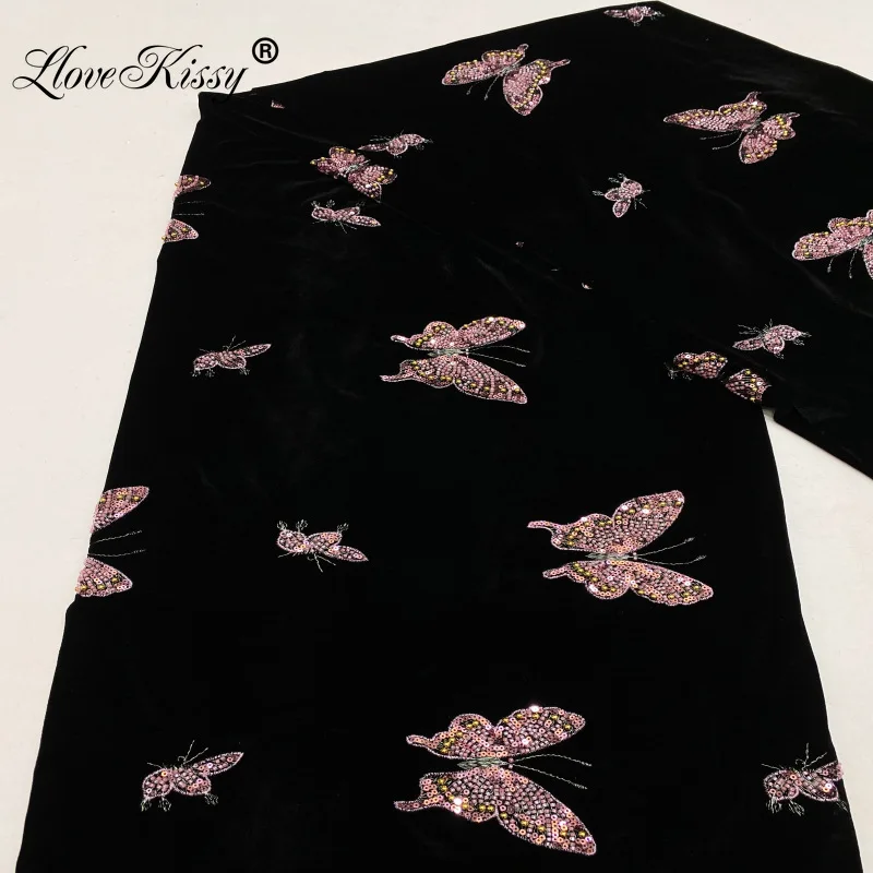 

Hot Selling Velvet Embroidery Butterfly Bead Sequin Fabric DIY Jacket Skirt Evening Dress Bead Embroidery Fabric Width 125CM