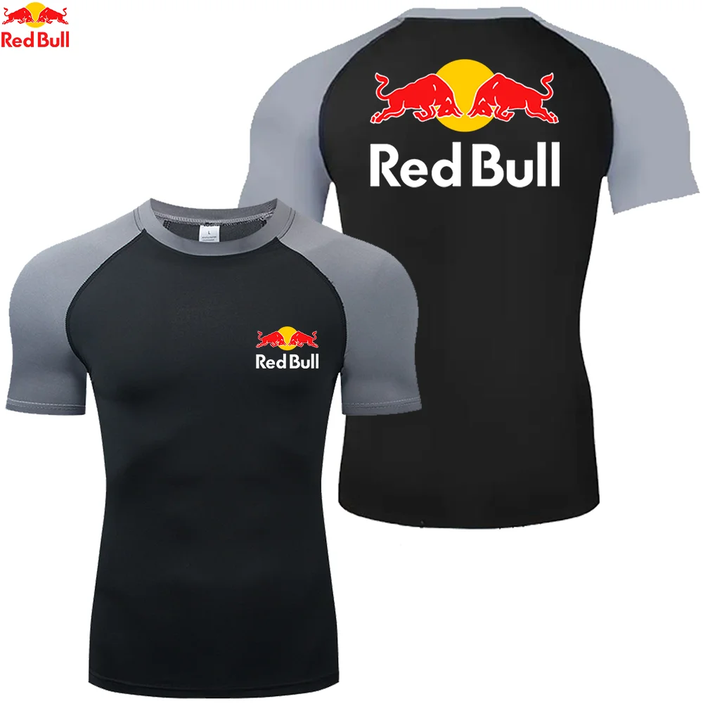 قمصان مضغوطة مطبوعة على شكل ريد بول للرجال، قمصان داخلية للتمارين الرياضية واللياقة البدنية بأكمام قصيرة، تي شيرت رياضي سريع الجفاف، ملابس رياضية علوية #5