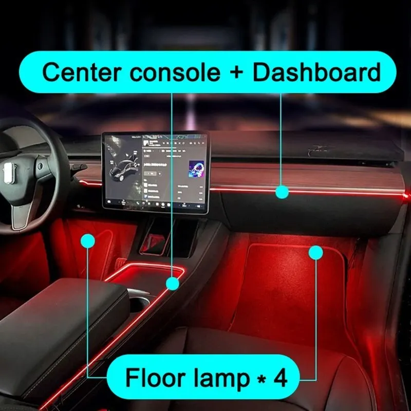 New Tesla RGB Ambient Lamp For Model 3 Y 2021 2022Interior Refit Decorative LED Neon Light Strip Accessories Djustable color USB