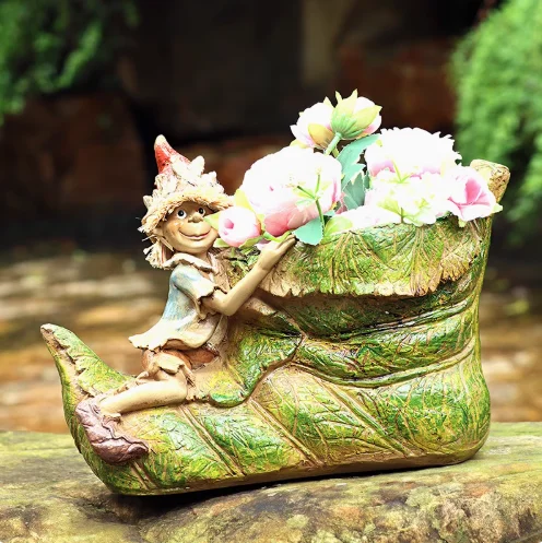 

Courtyard Creative Witch Clown Squirrel Shoes Resin Flowerpot Accessories Items Home Balcony Decoration Outdoor Garden Ornaments