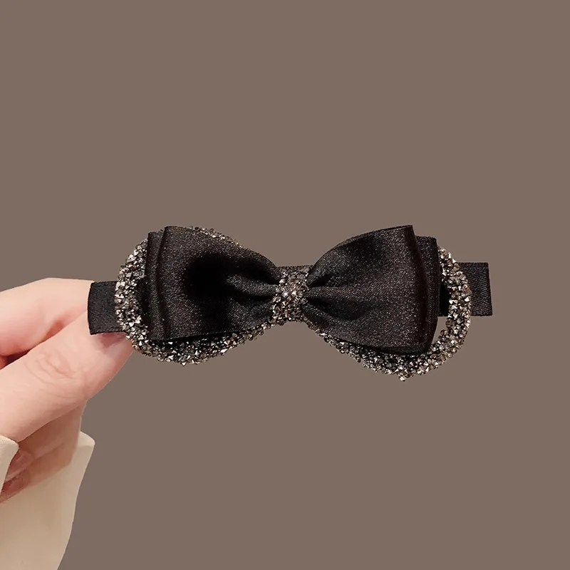 

Light Luxury Black Bow Rhinestone Spring Hair Clip Sparkling Crystal for Half Up and Updo Women