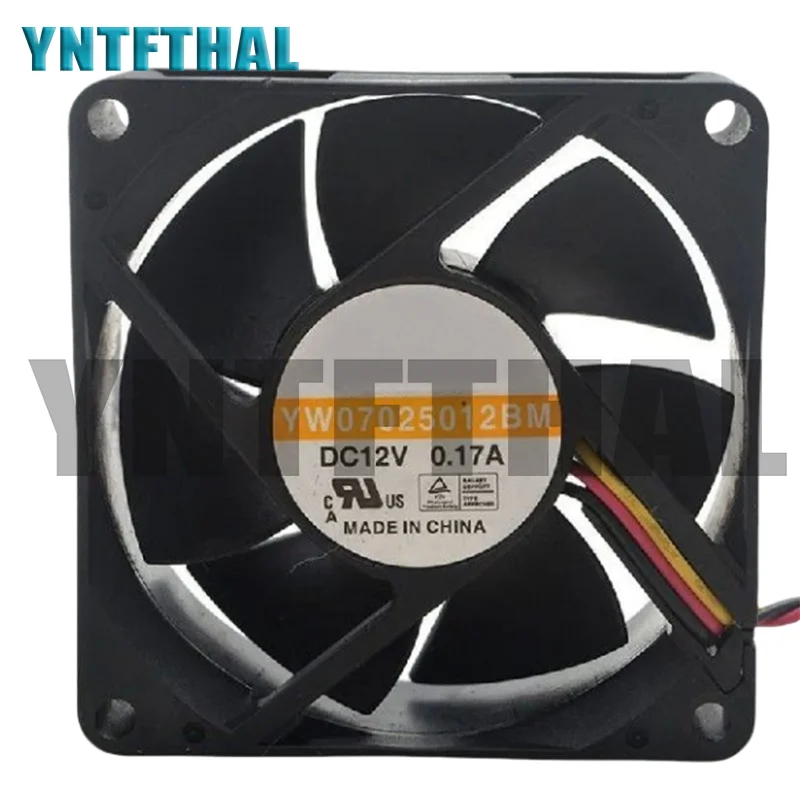 New YW07025012BM DC12V 0.17A 70x70x25MM Three Lines Cooling Fan