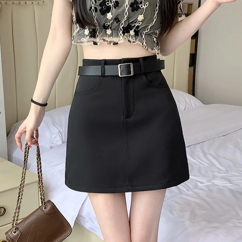 Fashionable Korean Style High Waist Design With Pockets On Both Sides Basic Short A-Line Skirt For Women