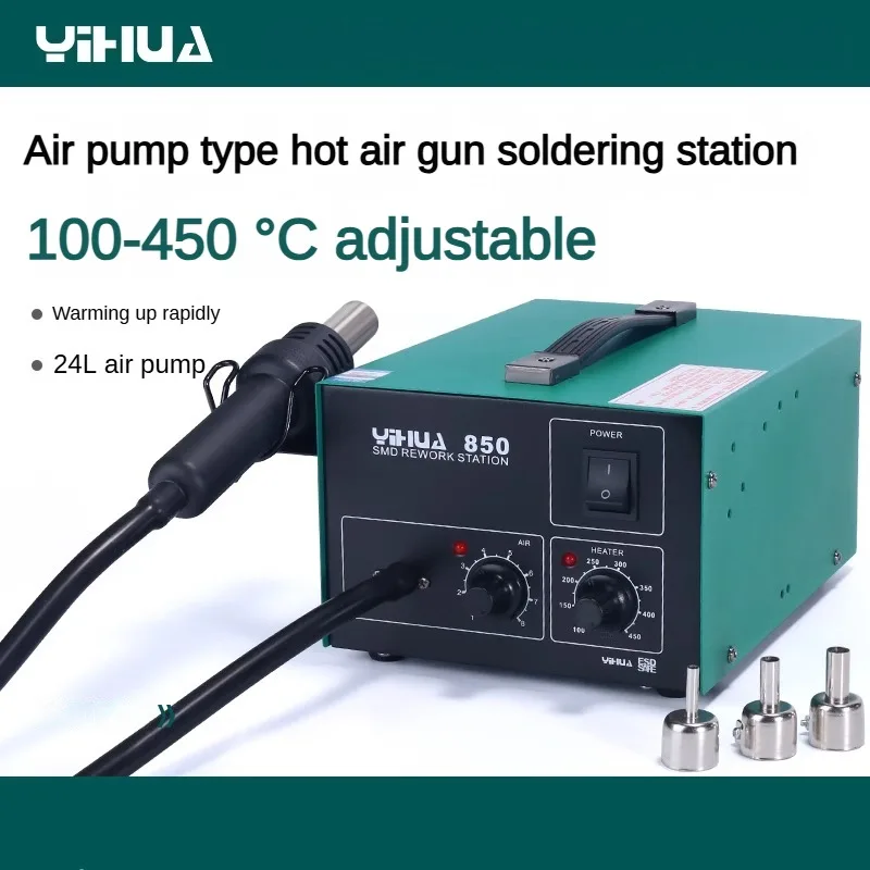 

YIHUA 850 3 Nozzles Lead free Air Pump Type Hot Air Soldering Station SMD Rework Station With Heat Gun Desoldering Station