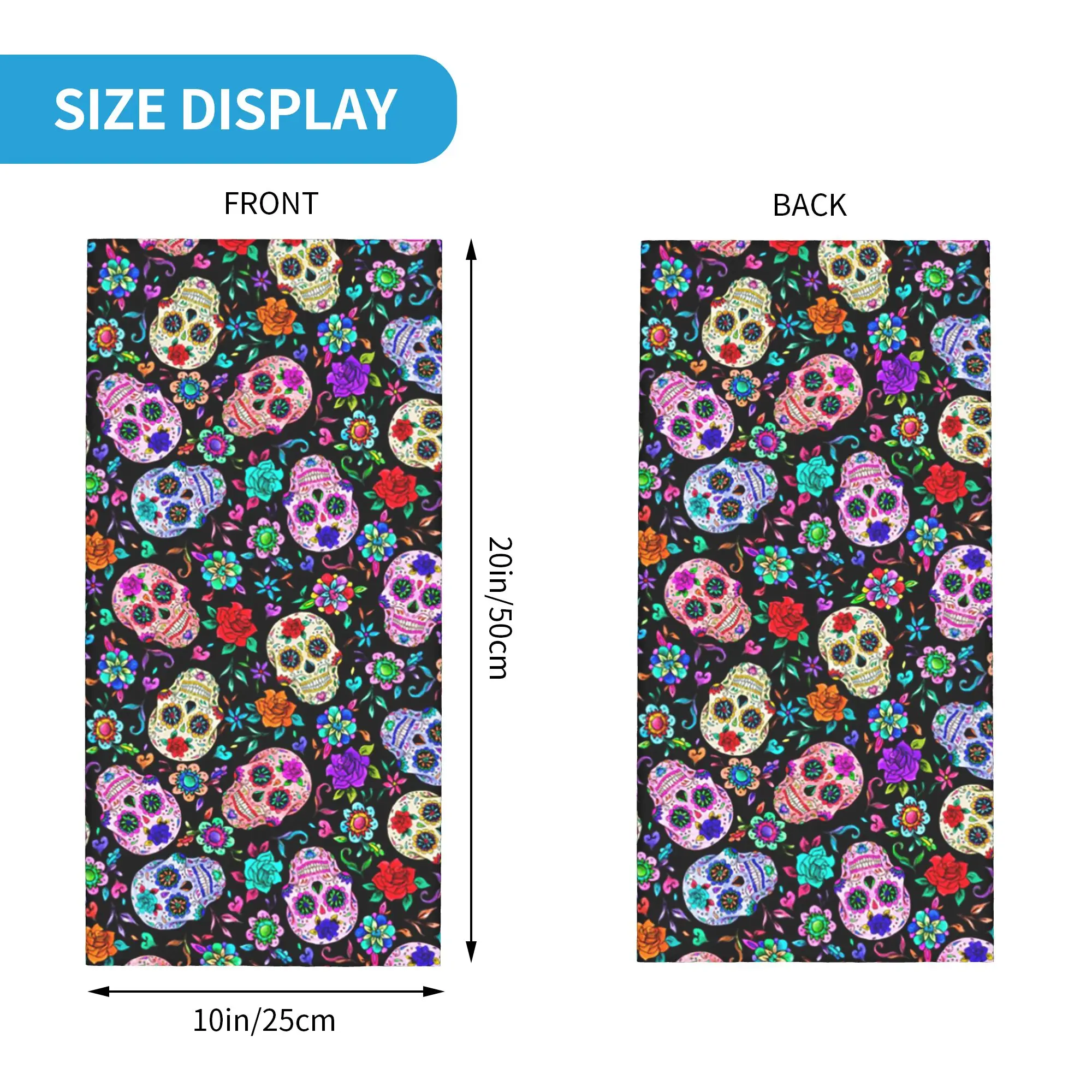 Sugar Skull Mexican Flower Halloween Day Of The Dead Bandana Neck Gaiter Printed Magic Scarf Headband Cycling Unisex  All Season