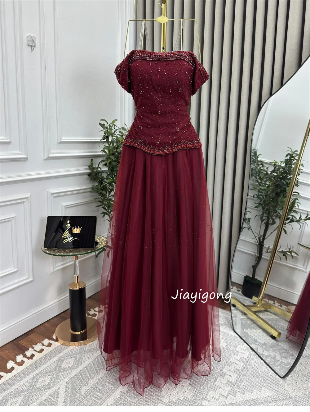 Customized Matching Jersey Pleat Sequined A-line Off-the-shoulder Long Dresses Evening Dresses Luxury 2025 Exquisite Modern