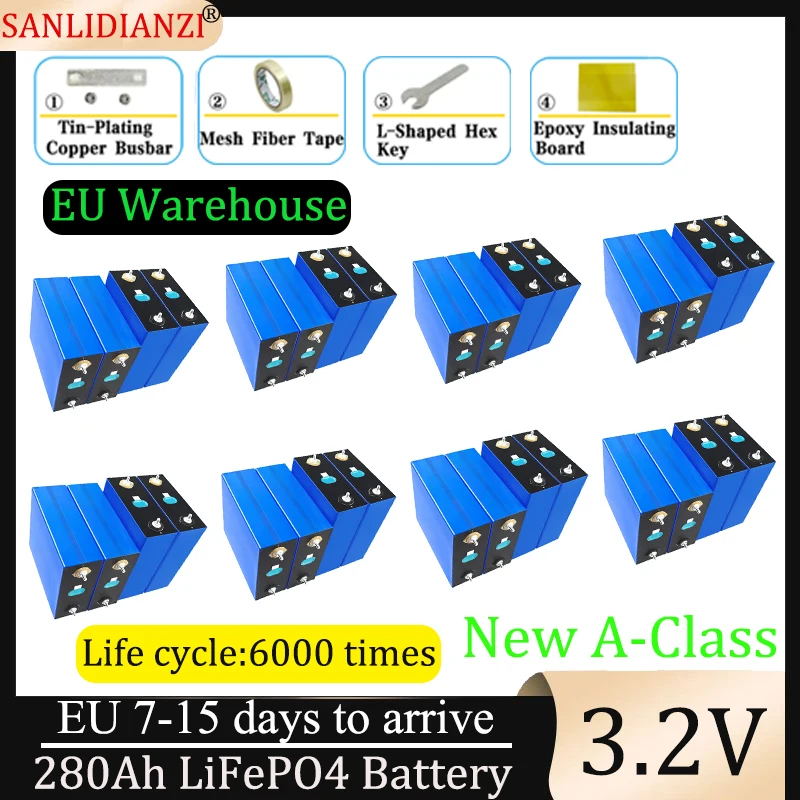 32PCS New 3.2V 280AH Lifepo4 battery DIY 4S 8S 12V 24V 48V RV EV Class A 6000 cycles lithium iron phosphate rechargeable battery