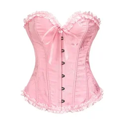 Corsets and Bustiers for Women Top Fashion Sexy Corselet Satin Overbust Brocade Vintage Plus Size Green Black White Pink Yellow