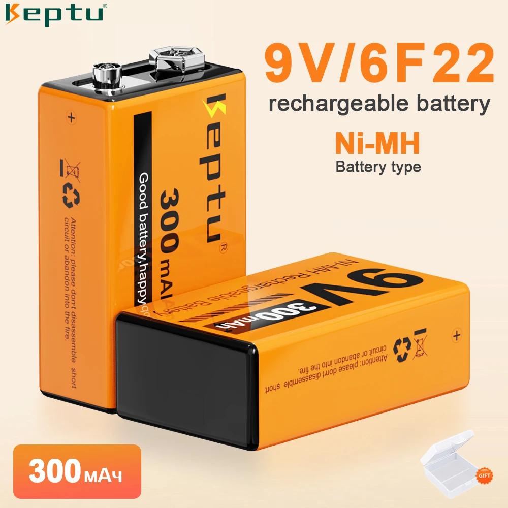 KEPTU 9V Rechargeable Battery 300mAh 9 Volt NI-MH Batteries 9V Crown Battery 6F22 for Multimeter Metal Detector