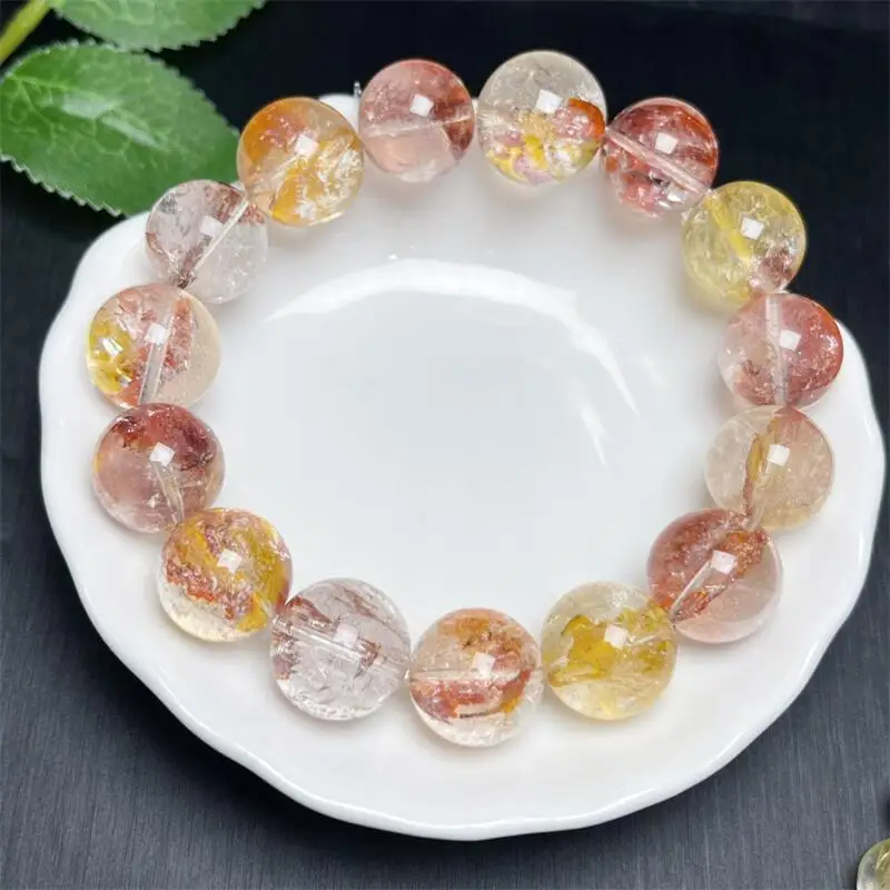 Natural Colored Fire Quartz Hematoid Bracelet Women Fashion Crystal Healing Energy Gemstone Yoga Jewelry 1PCS 11/13/14/15MM