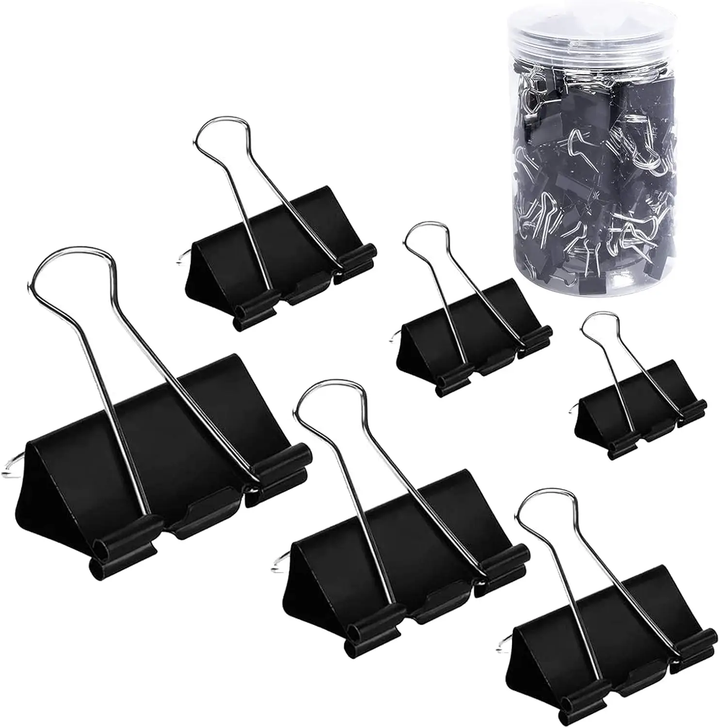 

Binder Clips Paper Clamps 200 Count Assorted Sizes Black, Jumbo to Micro, with Box for Office School Home