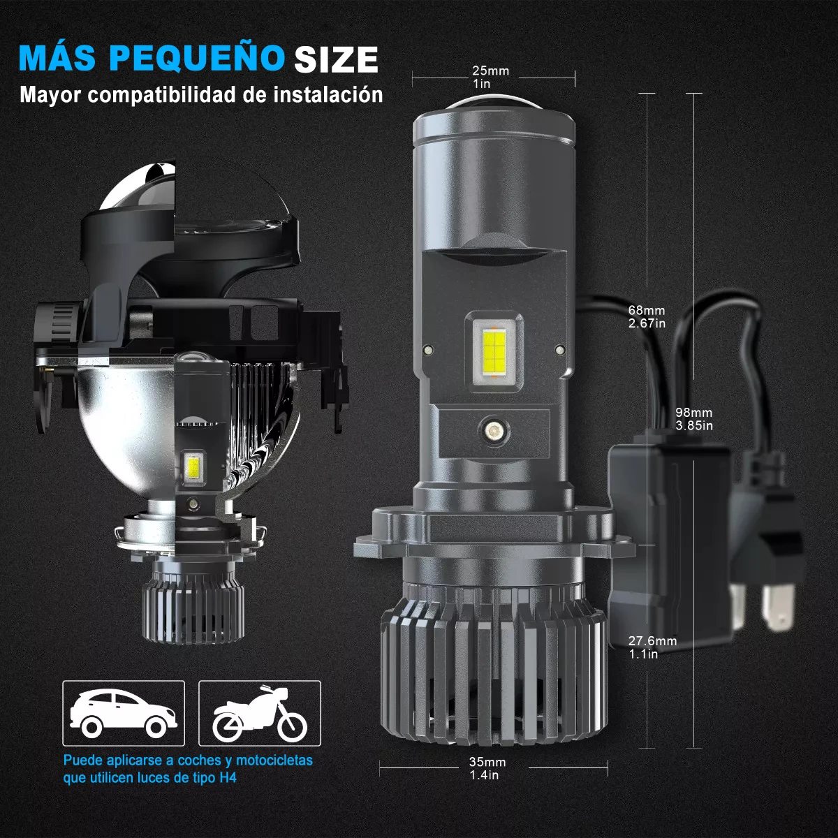 H4 LED Laser Lens LED H4 Mini Magnifier H4 Motorcycle Light Laser Headlight Bulb LED Lens Projector 120W 12V Car Lights 2pcs