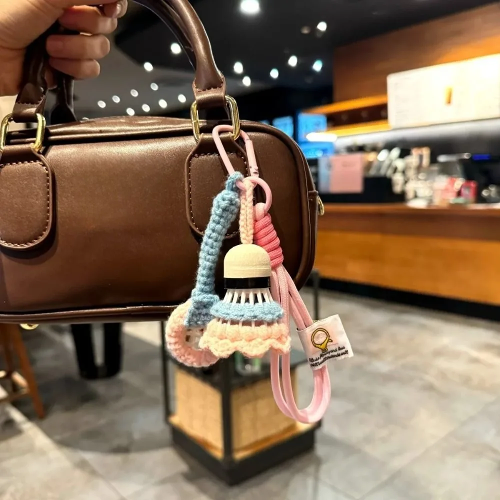 Fashion Cute Crochet Badminton Keychain Bright Color Bag Hanging Knitted Badminton Pendant Mini Charms Car Keyring Key Decor