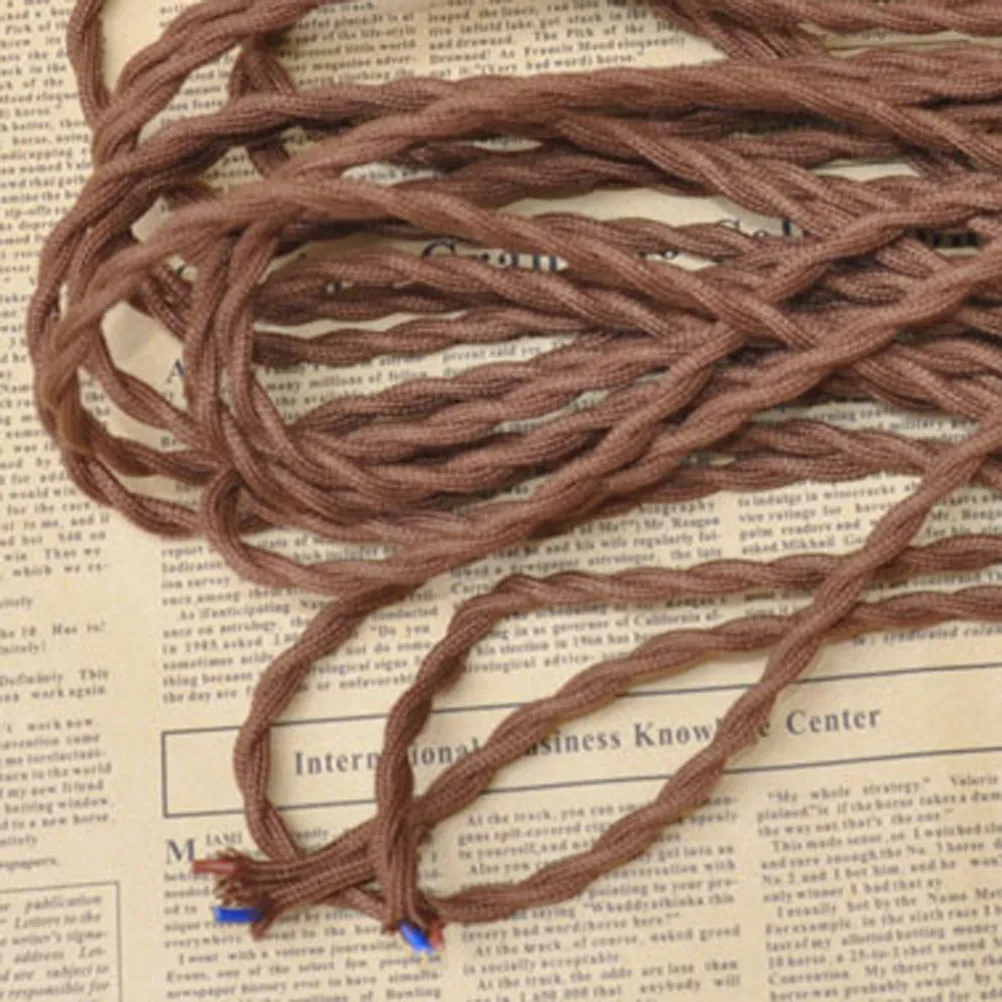 5M Coffee Electrical Wire Vintage Twisted Cloth Covered Lamp Cord DIY Industrial Style Replacement Wire for Lamps Fans Radios