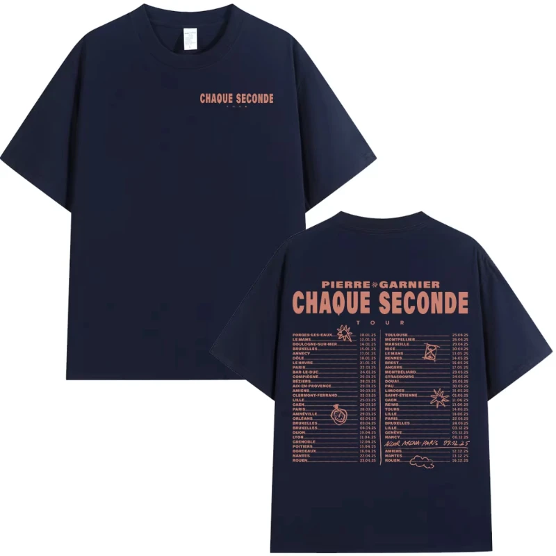 Camisetas Pierre Garnier Chaque Seconde Tour Merch, camiseta de moda Hip Hop, ropa para hombre y mujer, camiseta informal de algodón de gran tamaño