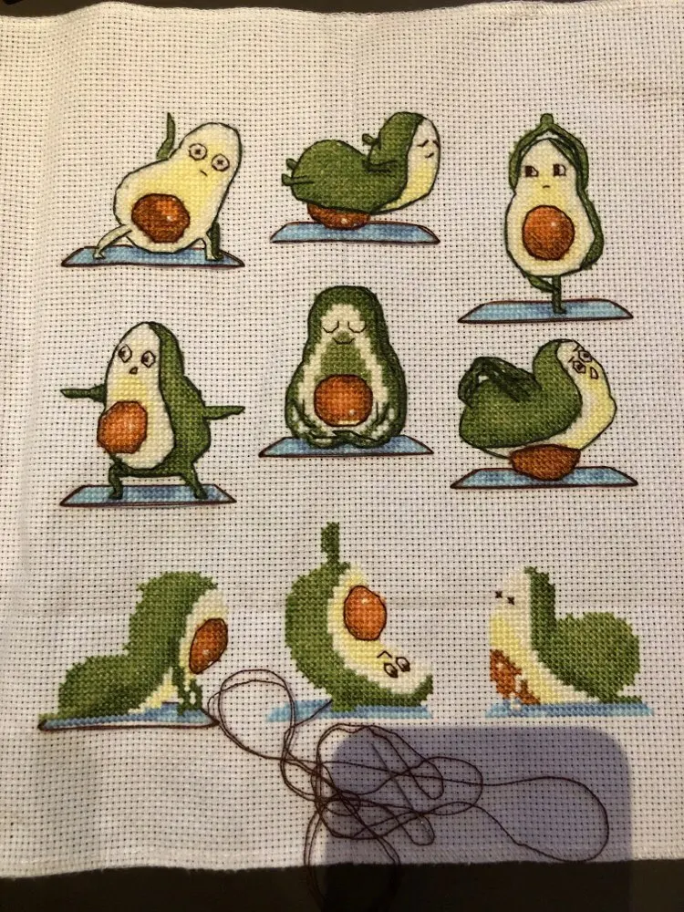 Avocado Panda yoga cross stitch package kits 18ct 14ct 11ct unprint canvas cotton thread embroidery DIY handmade needlework