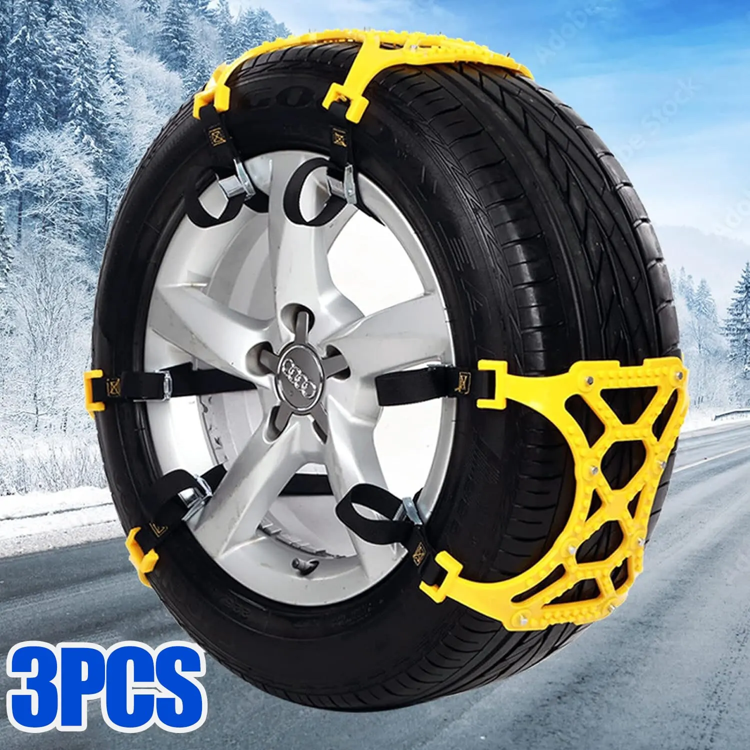 3pcs Car Snow Tire Chains Mud Tyre Wheels Thick Anti-Skid Belt For Car/SUV/Truck Portable Easy to Mount Emergency Traction Car
