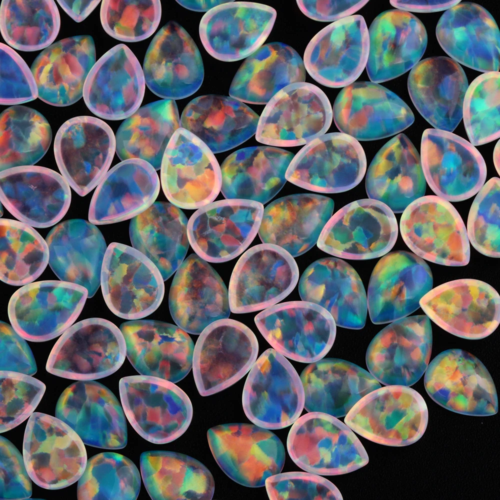 Transparent Coral Pink Multi-Color Light Blue Flat Back Pear Gems Synthetic Jelly Opal Pear Shape Stone for DIY Jewelry