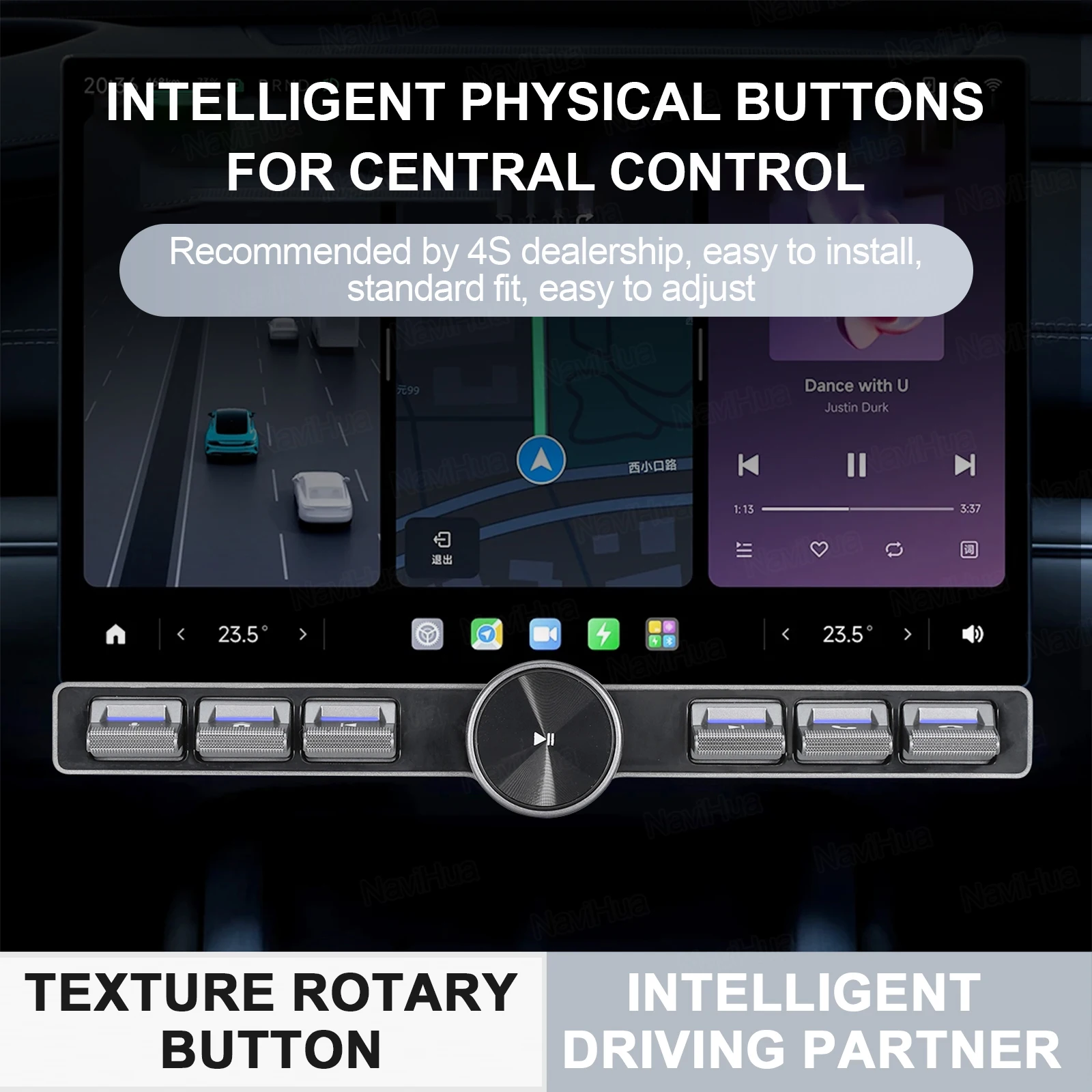 

NaviHua Button Shortcuts Wirelss Control Button Multi-function Key Physical Gear Shift Knob Rotating LCD Display Center Control