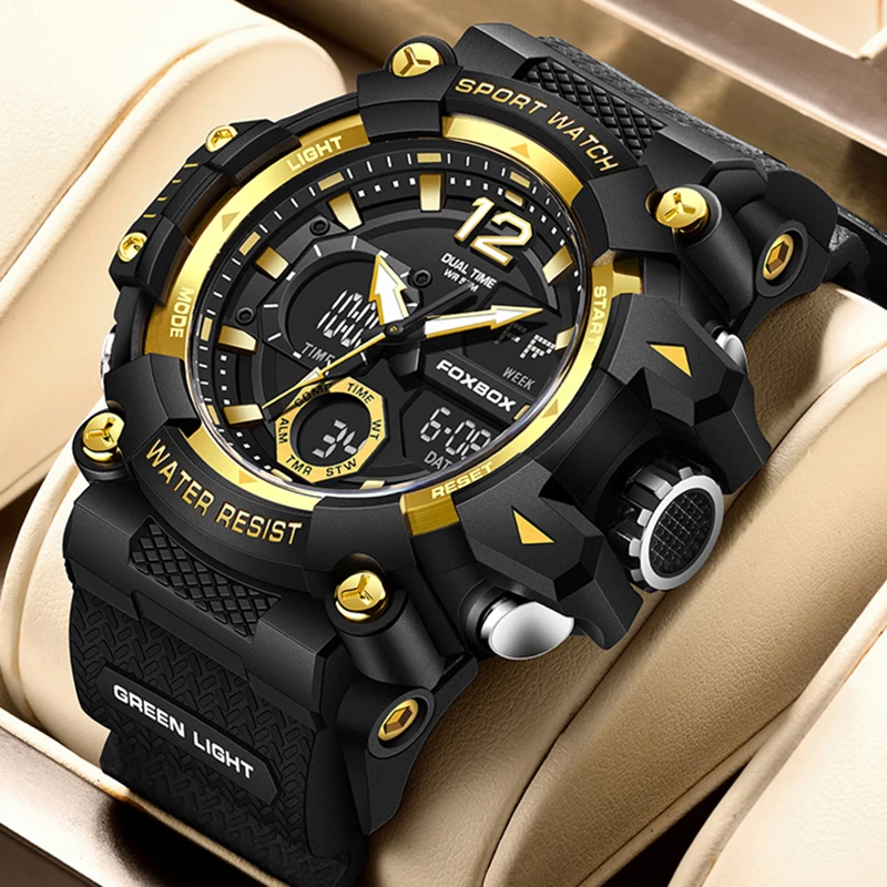 2025 New Analog Digital Watches For Men FOXBOX Brand Luxury Military Quartz Wristwatch Fashion Sports Waterproof Chronograph