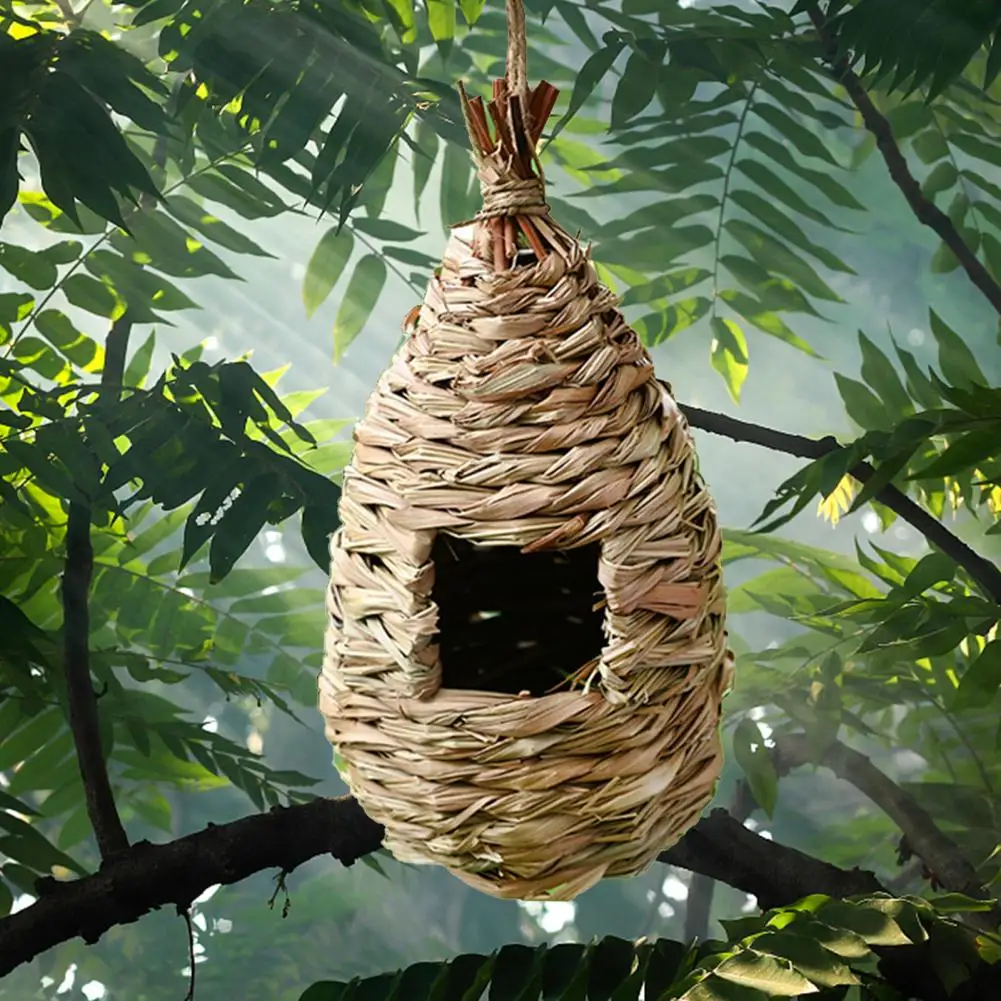 Jaula para pájaros con forma de jaula para huevos, jaula para huevos de hierba Natural, casa para pájaros, decoración para exteriores, casitas colgantes tejidas para loros, dormitorio para mascotas