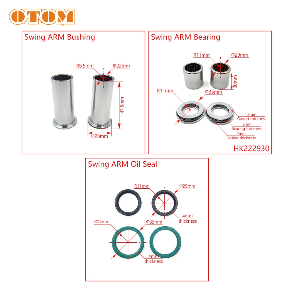 OTOM Motorcycle Racing Swing Arm Bearing Bushing Oil Seal Kit For KAWASAKI KX250F KX450F KLX450R Pit Dirt Bike Maintenance Parts