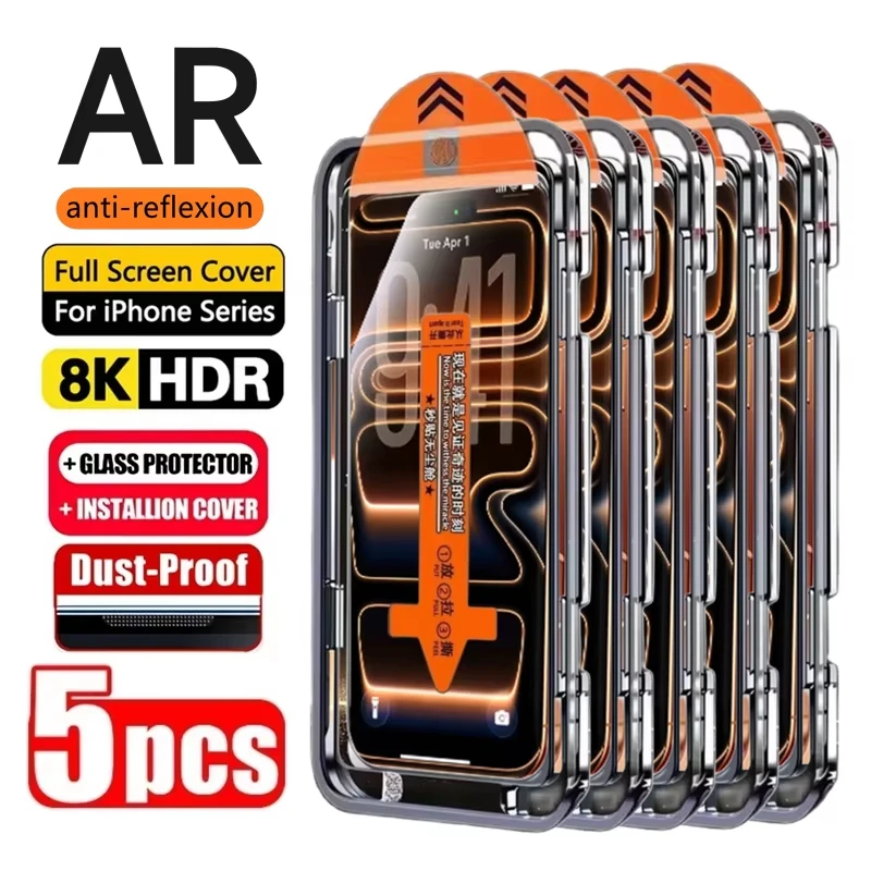 Protector de pantalla de fácil instalación para iPhone 17 Pro 16 13 15 11 12 14 Pro Max Air 16e 8 7 Plus SE 13 12 Mini XR vidrio templado