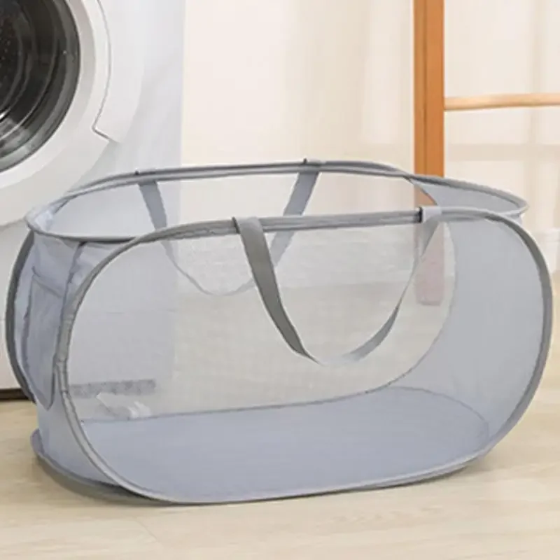 

Folding Laundry Basket Organizer For Dirty Clothes Bathroom Clothes Mesh Storage Bag Household Wall Hanging Basket Frame Bucket