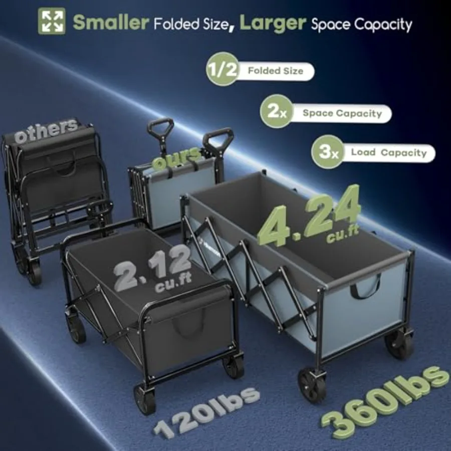 34'' extra lange zusammenklappbare Wagen, faltbar, 360 Pfund, robuster, zusammenklappbarer Strandwagen mit Rädern, tragbar, für den Außenbereich, ca