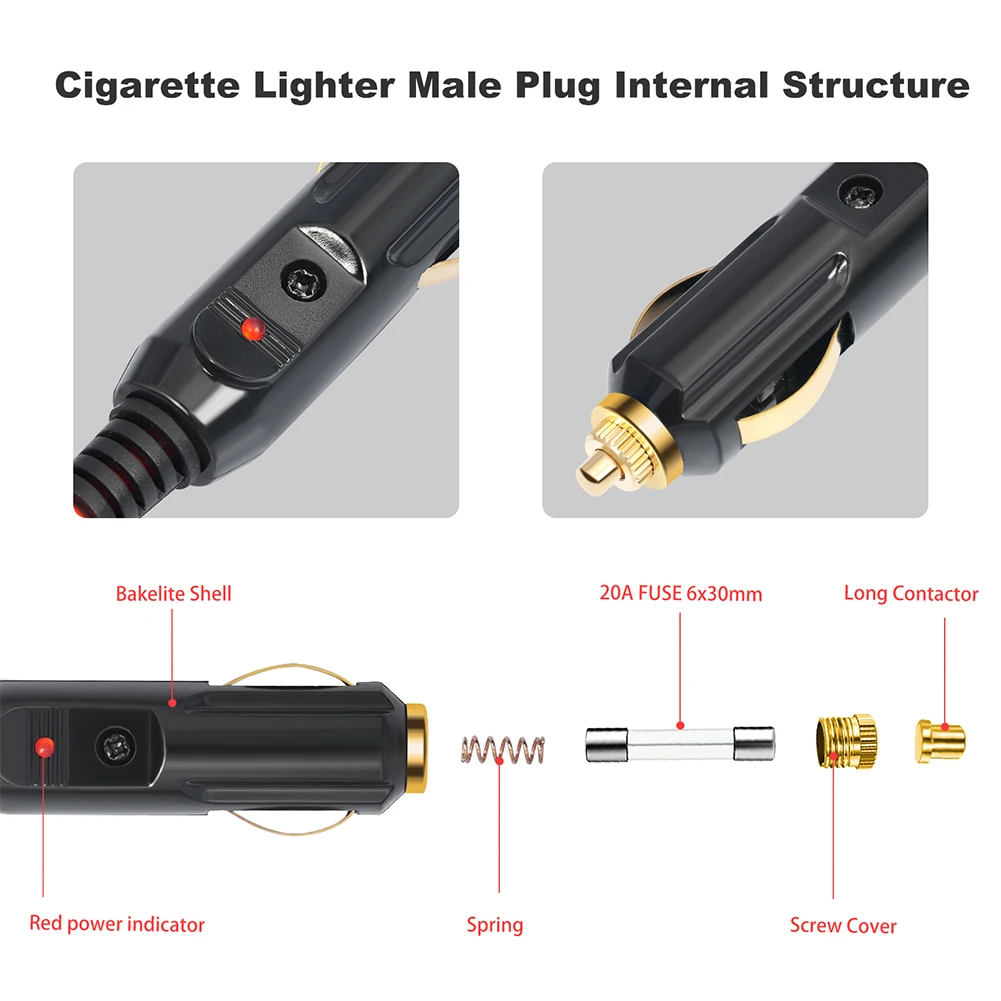 Cavo di prolunga per accendisigari per auto 12V 24V Cavo di prolunga per accendisigari da 12 piedi Cavo di prolunga per auto per gonfiatori di pneumatici