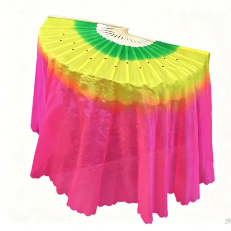 

Imitation Silk Dance Fan Long-handled Yangko Fan Rainbow Gradient Fan Group Performance Square Dance Performance Essential Fan