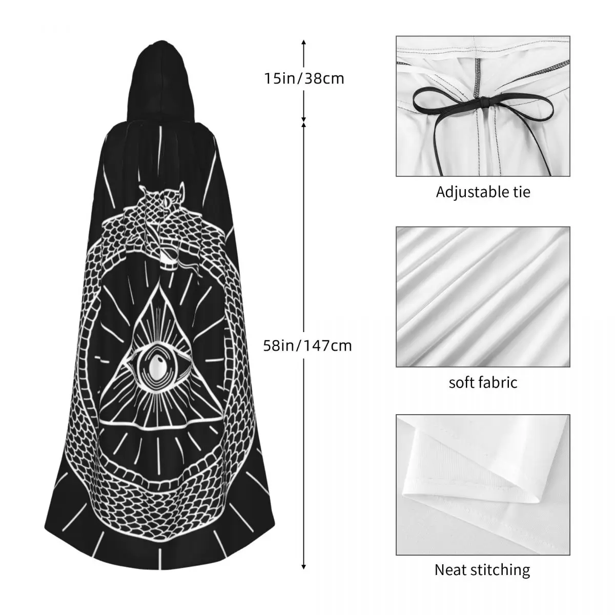 جميع رؤية العين Soteric من Ouroboros الأفعى طويلة مقنعين عباءة الساحرة القرون الوسطى زي تأثيري كيب HalloweenParty الكبار للجنسين