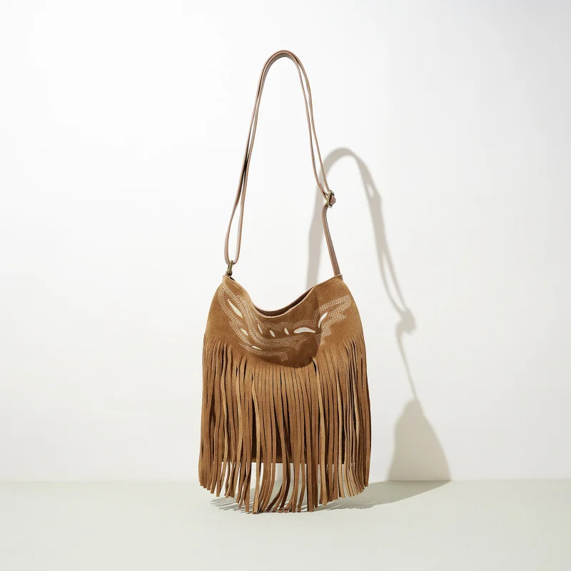 

High-Quality Single Shoulder Bag Melard Style Crossbody Bag Top Layer Cowhide Suede Trendy Tassel Women's Bag