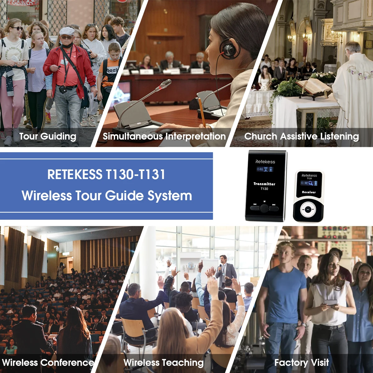 RETEKESS T130 T131 Tourguide-System, drahtloses Funkführungssystem, Audio-Guide, Mikrofon, Sender, Empfänger für Konferenzen, Besichtigungen, Tourismus – Detail 13