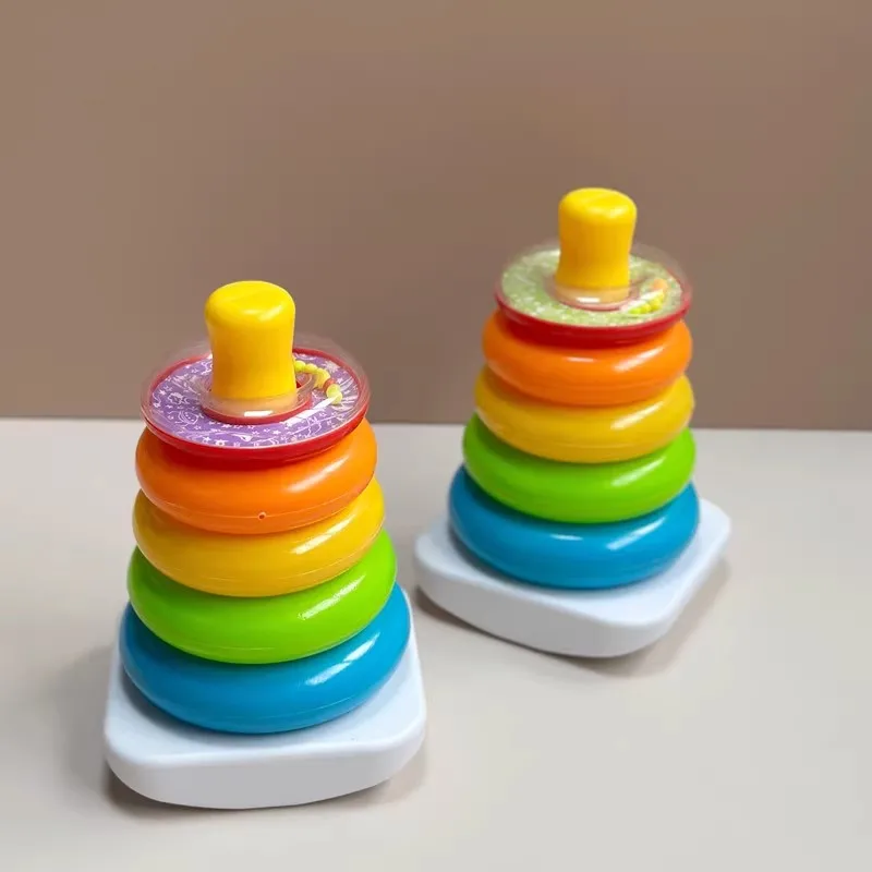 0-36 Months Educational Stack Up Nesting Rainbow Tower Ring Baby Toys Learning Brilliant Basics Rock-a-Stack Rattle Toy