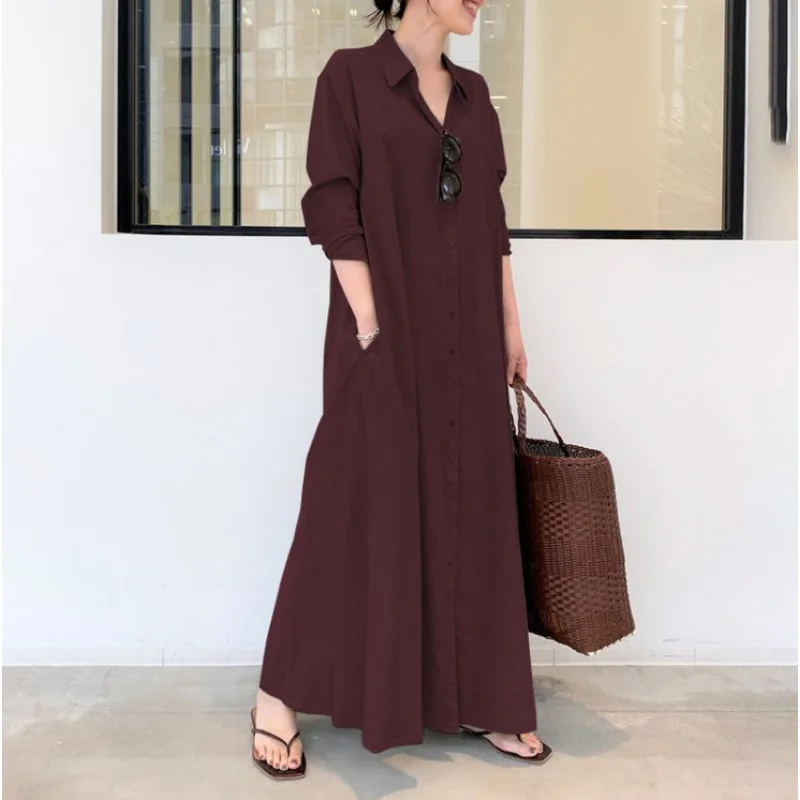 2024 Summer Dress Plus Size 3XL 4XL 5XL Cotton Linen Pocket Maxi Dress for Women Blouses Streetwear Loose Casual Long Dresses